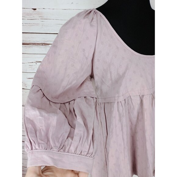 Mustard Seed Women's Mauve Peasant Blouse With Balloon Sleeves & Tie Back Detail - Picture 5 of 8